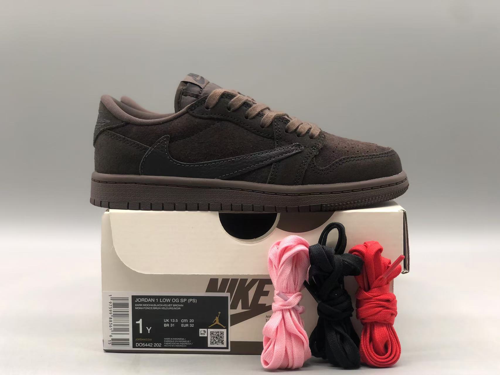 Travis Scott x Air Jordan 1 Low OG Velvet Brown Kids Size: 27.5-35